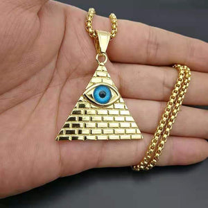 Gold Plated Necklace 24" chain ancient Egypt Pyramid eye Pendant Best Gift