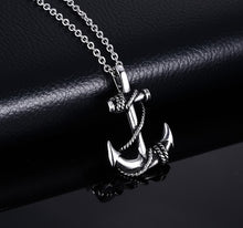 Load image into Gallery viewer, Silver Necklace Stainless Steel Pirate Pendant with 22 inch Chain Caribbean Anchor Gift
