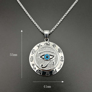 Silver Plated Round Necklace 24 chain Egyptian Protection Eye of Horus Pendant