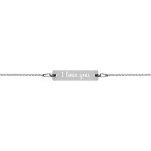 jewelry box -- I Love You -- Engraved sterling silver pendant Bar Chain Bracelet