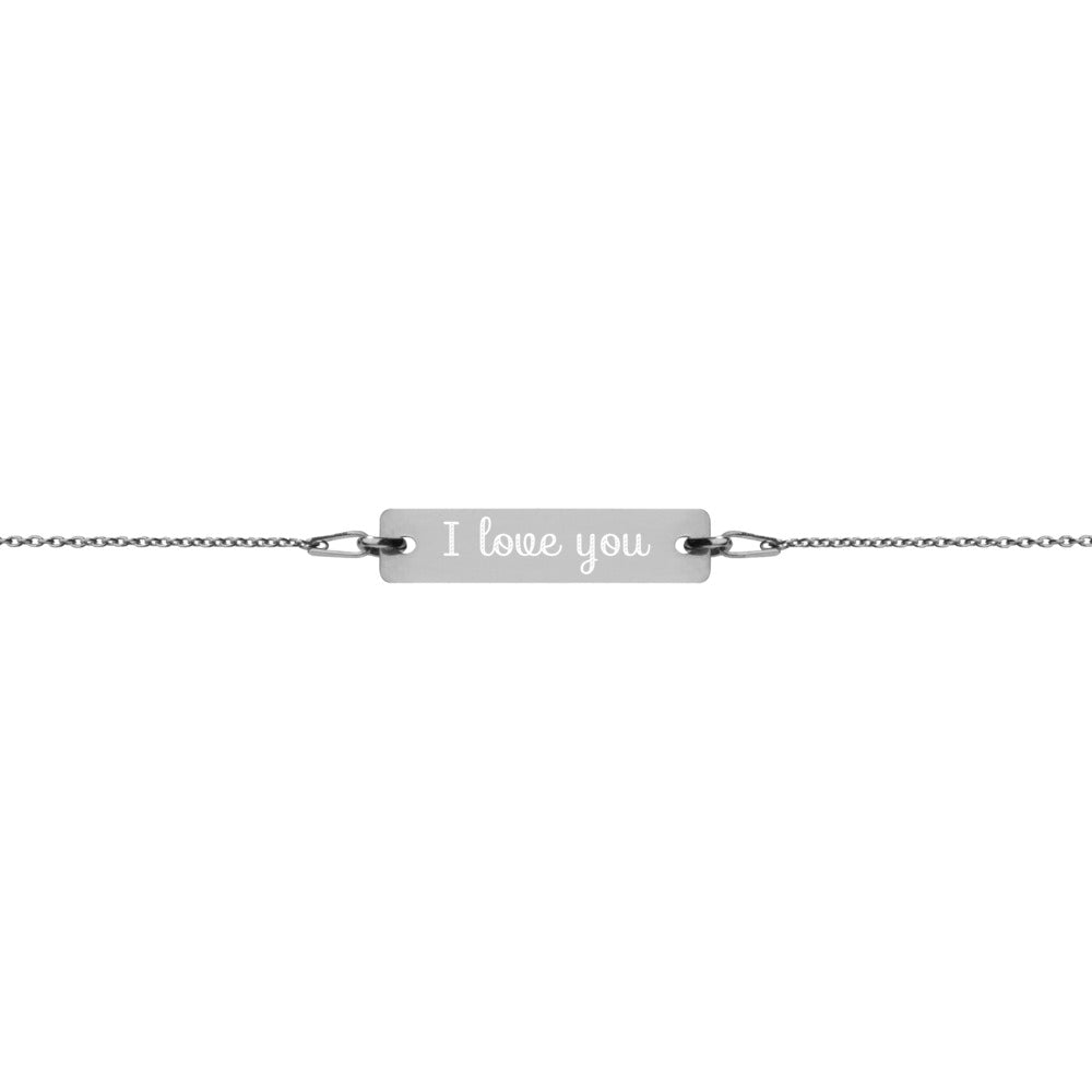 jewelry box -- I Love You -- Engraved sterling silver pendant Bar Chain Bracelet