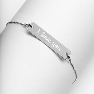 jewelry box -- I Love You -- Engraved sterling silver pendant Bar Chain Bracelet