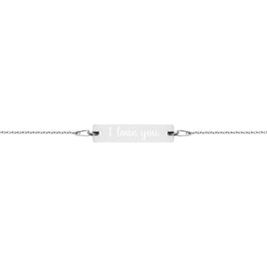 jewelry box -- I Love You -- Engraved sterling silver pendant Bar Chain Bracelet